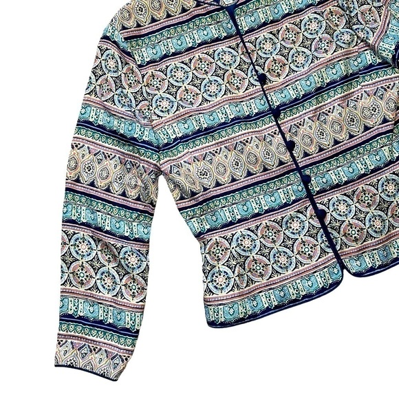 VINTAGE ADRIANNA PAPELL 100% SILK PASTEL PRINT BUTTON LINED BLAZER, SIZE 10 - Picture 3 of 8